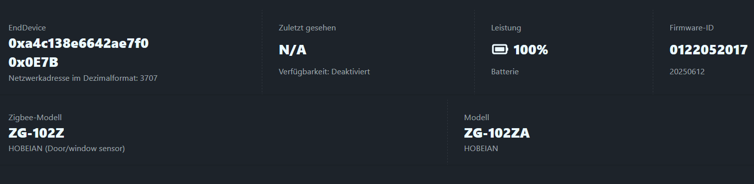 Home Assistant Info zu HOBEIAN ZG-102ZA